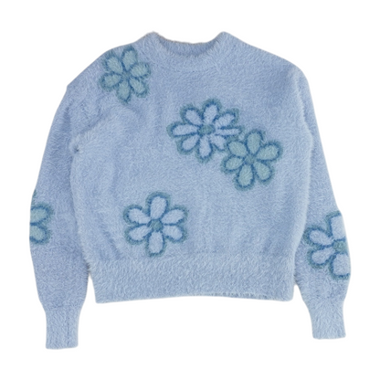 Blue Floral Pullover Sweater