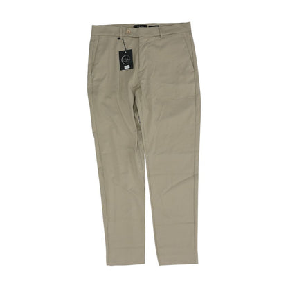 Beige Solid Dress Pants