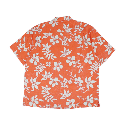Orange Floral Short Sleeve Button Down