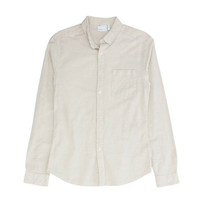 Cream Solid Long Sleeve Button Down
