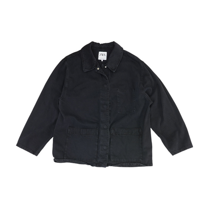 Black Solid Denim Jacket