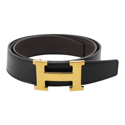 Noir & Chocolat H Martelee Belt Buckle & Reversible Leather Strap 32 mm
