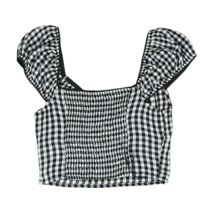 Black Check Cropped Blouse