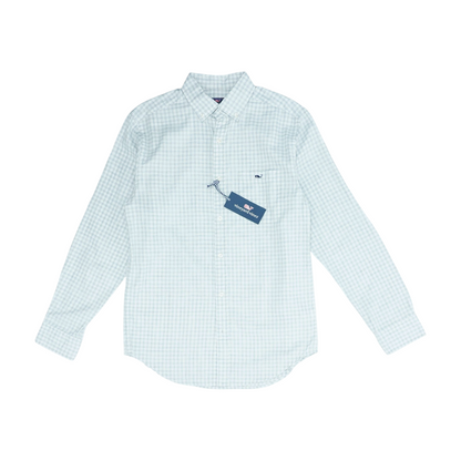 White Plaid Long Sleeve Button Down