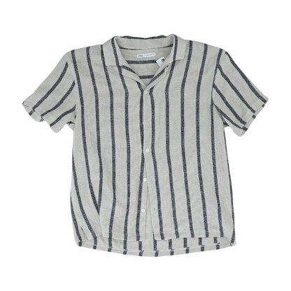 Tan Striped Short Sleeve Button Down
