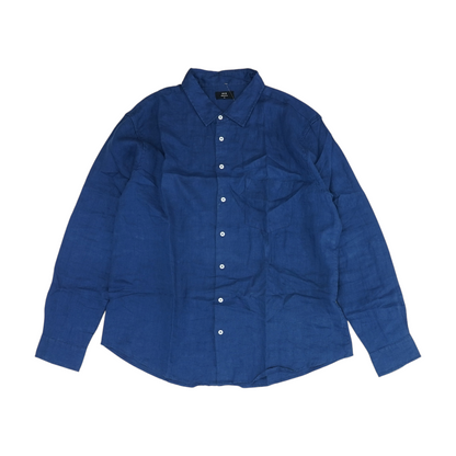 Blue Solid Long Sleeve Button Down