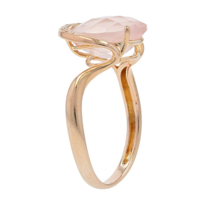 18K Rose Gold Oval Cushion Cut Pink Stone with Diamond Accents Cocktail Ring
