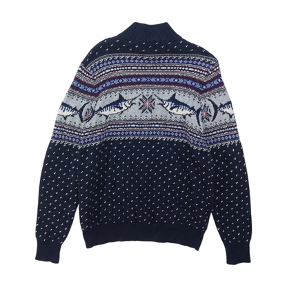 Navy Abstract 1/4 Zip Sweater