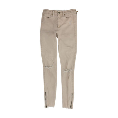 Beige Solid High Rise Skinny Leg Jeans