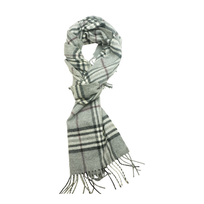 Gray Plaid 100% Cashmere Scarf