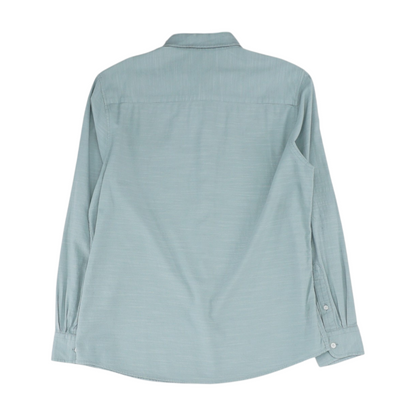 Blue Solid Long Sleeve Button Down