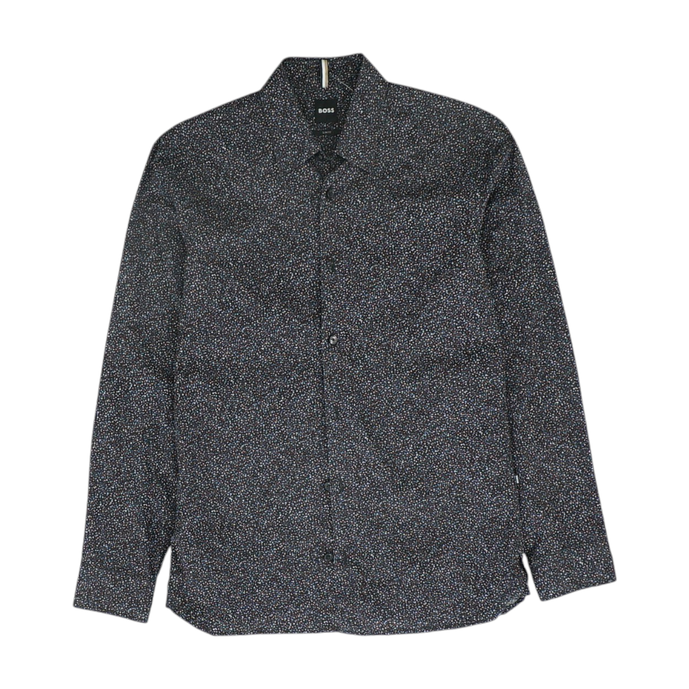 Black Print Long Sleeve Button Down
