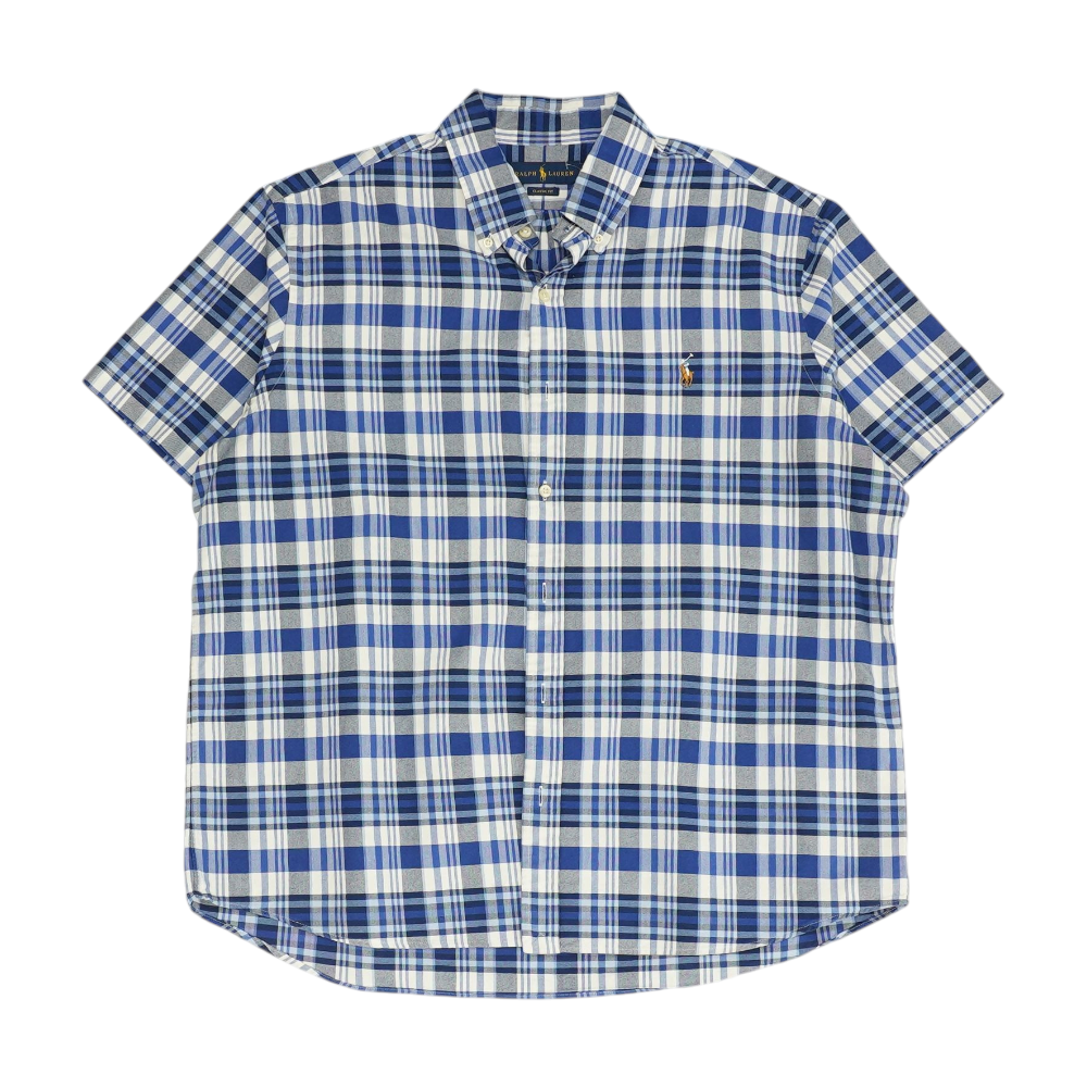 Navy Plaid Short Sleeve Button Down