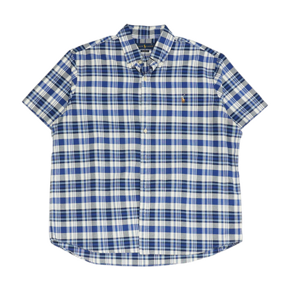 Navy Plaid Short Sleeve Button Down