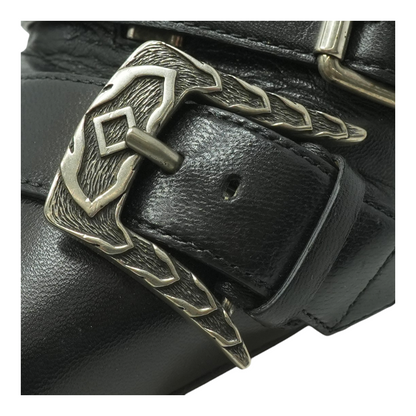 Black Buckle and Zip Detail Leather Ankle Booties