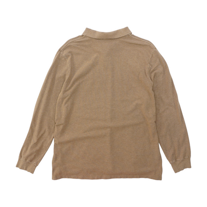 Beige Solid Long Sleeve Polo