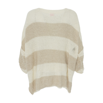 Beige Plus Size Striped Pullover Sweater
