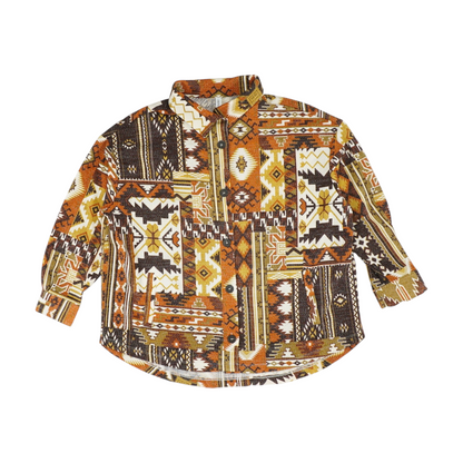 Brown Plus Print Flannel Button Down