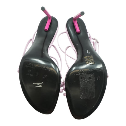 2013 Pink Leather Strappy Hexagonal Heel Sandals