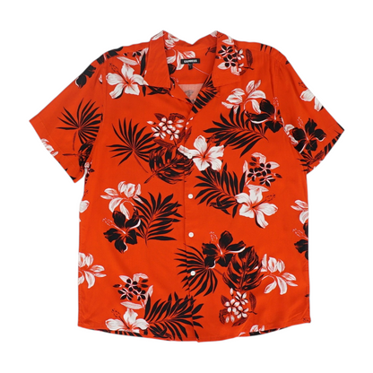 Red Tropical Short Sleeve Button Down