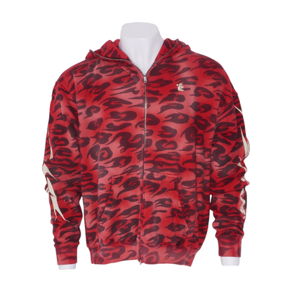 Red Cheetah Zip-Up Hoodie Jacket