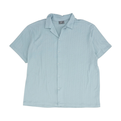 Blue Solid Short Sleeve Button Down