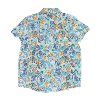 Blue Tropical Short Sleeve Button Down