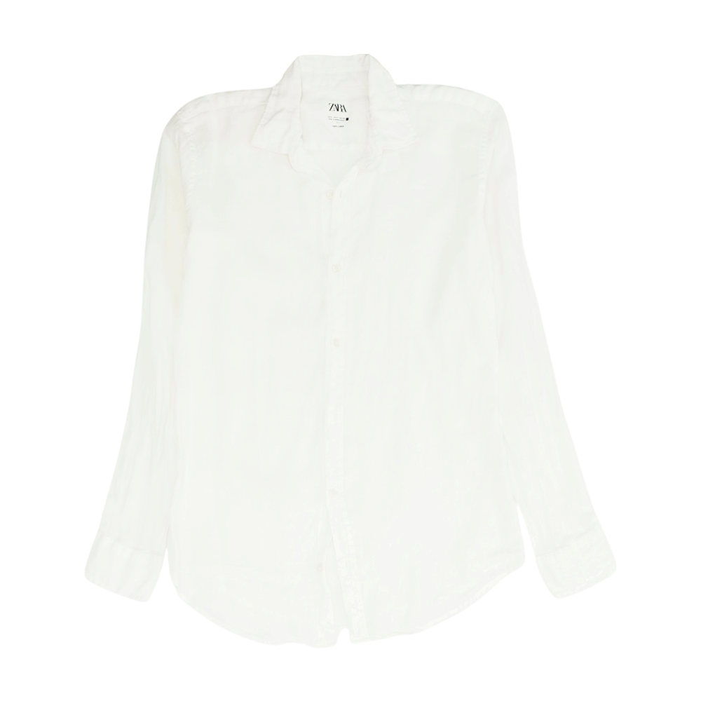 White Solid Long Sleeve Button Down