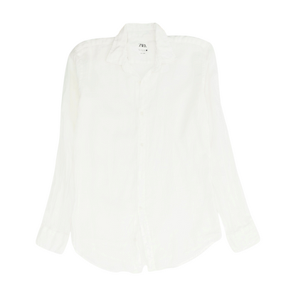 White Solid Long Sleeve Button Down