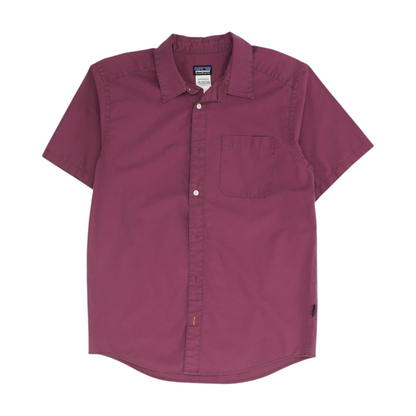 Purple Solid Short Sleeve Button Down
