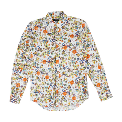 White Floral Long Sleeve Button Down