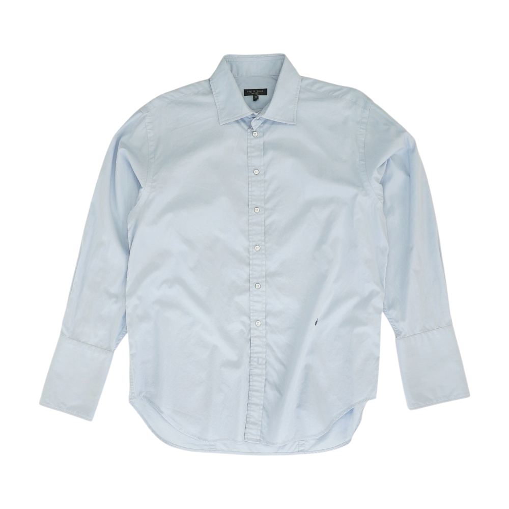 Blue Solid Long Sleeve Button Down
