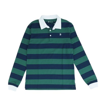 Navy Striped Long Sleeve Polo