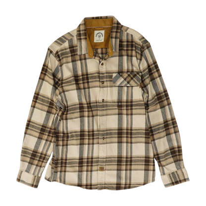 Beige Plaid Flannel Button Down