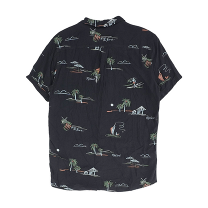 Black Print Short Sleeve Button Down