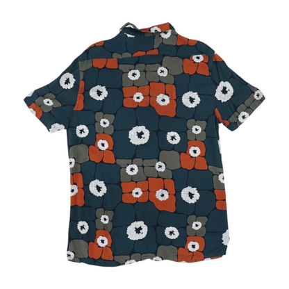 Navy Graphic Short Sleeve Button Down