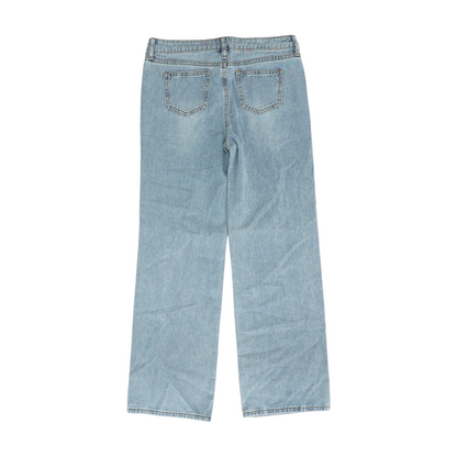 Blue Solid Wide Leg Jeans