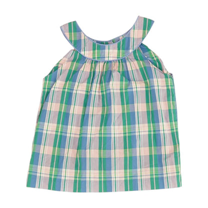 Green Plaid Sleeveless Blouse