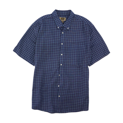 Navy Tall Plaid Short Sleeve Button Down