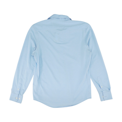 Blue Solid Long Sleeve Button Down