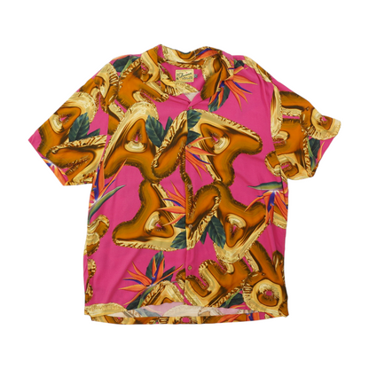Pink Print Short Sleeve Button Down