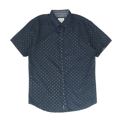 Navy Polka Dot Short Sleeve Button Down