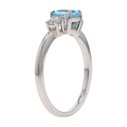 10K White Gold Pear Cut Blue Topaz With Lab Grown Diamond Accents Promise Ring