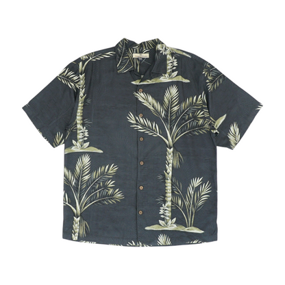 Black Tropical Short Sleeve Button Down