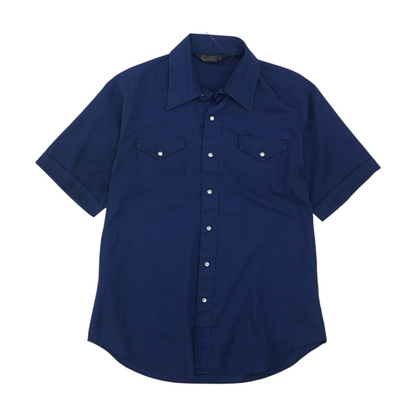 Vintage Blue Solid Short Sleeve Button Down