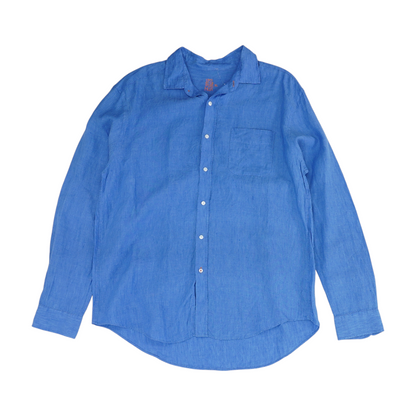 Blue Solid Long Sleeve Button Down