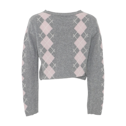 Pink Argyle Cardigan Sweater