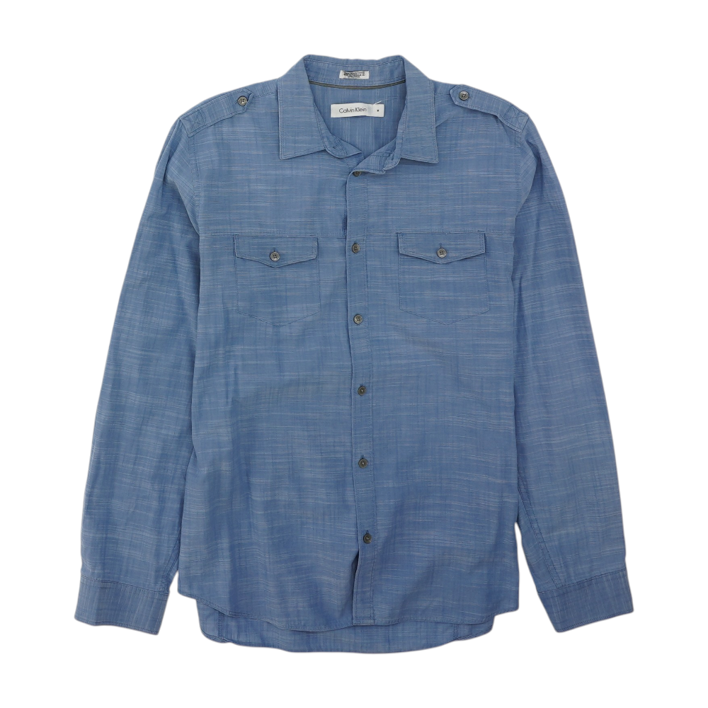Blue Solid Long Sleeve Button Down