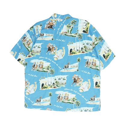 Blue Graphic Short Sleeve Button Down