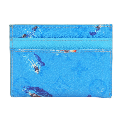 Pool Blue Double Card Holder in Colored Monogram Canvas